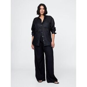 GAP Women Black Linen Blend Wide Leg Trousers High Rise Size 8 Tailored Pants